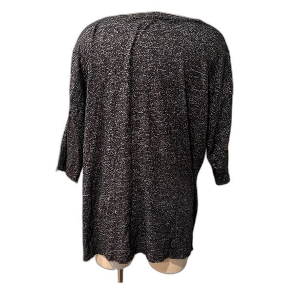 Philosophy Charcoal Heather Grey Marled Knit 3/4 Sleeve Top Oversized Pocket - Picture 3 of 4